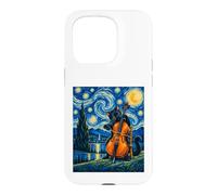 Custodia per iPhone 15 Pro Gatto notturno stellato che suona violoncello - Musica orchestra per violoncellista