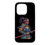 Custodia per iPhone 15 Pro Giapponese Afroamericano Samurai Katana Nero Anime Warrior