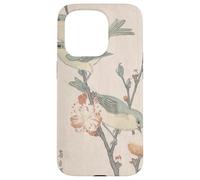 Custodia per iPhone 15 Pro Giapponese Art Birds Occhi bianchi su un ramo di pesco