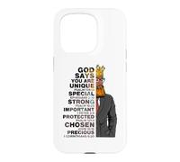 Custodia per iPhone 15 Pro God Says You Are Unique Black Men King Dad Nonno Padre