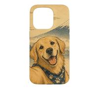 Custodia per iPhone 15 Pro Golden Retriever blogger al Monte Fuji in stile sumi-e