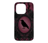 Custodia per iPhone 15 Pro Gothic Victorian Raven Damask Black Rose Dark Romance Horror