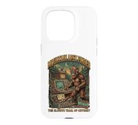 Custodia per iPhone 15 Pro Grafica retrò della foresta criptica di Bigfoot Mountain Camping