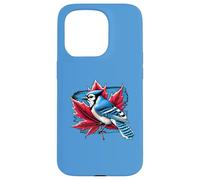 Custodia per iPhone 15 Pro Grafica retrò vintage con scritta "A Blue Jay On A Maple Leaf