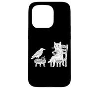 Custodia per iPhone 15 Pro Grafico circolare vintage con incisione di gatto corvo caffè tè amici