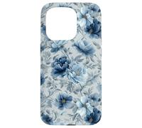 Custodia per iPhone 15 Pro Gray And Blue Flower Lover Cute Girly Navy Floral Nature
