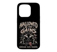 Custodia per iPhone 15 Pro Hallowed Be Thy Gains Sollevamento pesi Fitness USA Bodybuilder