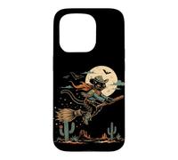 Custodia per iPhone 15 Pro Halloween strega gatto cowboy deserto luna scopa