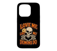 Custodia per iPhone 15 Pro Halloween Teschi Love Me My Demons Do Gothic Valentines