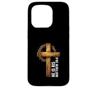 Custodia per iPhone 15 Pro He Is Risen Croce Corona Spine Matteo 28:6 Christian Faith