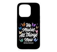 Custodia per iPhone 15 Pro He Makes All Things New Revelation Bibbia Verse Butterflies