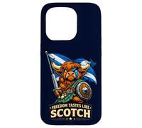 Custodia per iPhone 15 Pro Highland Cow con la bandiera della Scozia