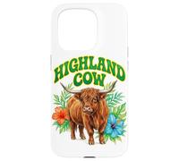 Custodia per iPhone 15 Pro Highland Cow Groovy Floreale Acquerello Boho Highland Cow
