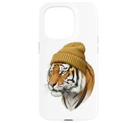 Custodia per iPhone 15 Pro Hipster Tigre in Giallo Beanie Animal Art