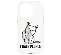 Custodia per iPhone 15 Pro I Hate People Sign,Funny Cat Giving the Finger Flipping Off