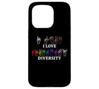 Custodia per iPhone 15 Pro I Love Diversity Linguaggio dei segni Inspirational Equality