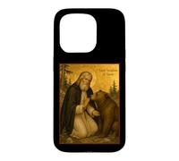 Custodia per iPhone 15 Pro Icona ortodossa di San Serafino di Sarov con un orso