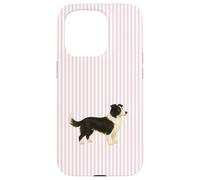 Custodia per iPhone 15 Pro Illustrazione a righe rosa Border Collie carino per cane mamma