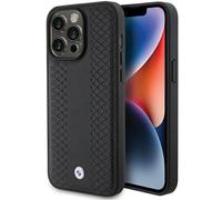 Custodia per iPhone 15 Pro in pelle BMW con motivo a rombi, nera