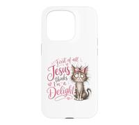 Custodia per iPhone 15 Pro Jesus Thinks I'm A Delight Funny Christian Faith Cat Lover