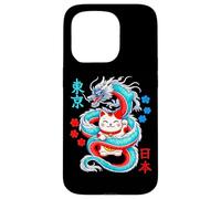 Custodia per iPhone 15 Pro Kawaii Anime Maneki Neko Cat Protetto Da Drago Giapponese