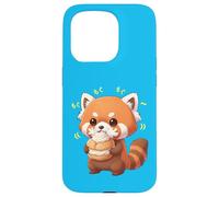 Custodia per iPhone 15 Pro Kawaii Red Panda Bamboo Cat Munching Felicemente