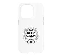 Custodia per iPhone 15 Pro Keep Calm and Trust God Messaggio cristiano ispiratore