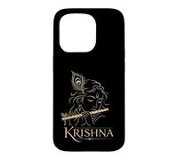 Custodia per iPhone 15 Pro Krishna Dio indù Flauto piuma di pavone regalo devozionale