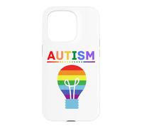 Custodia per iPhone 15 Pro Lampadina arcobaleno per la consapevolezza dell'autismo, supporto autistico, mamma e papà