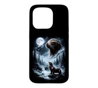 Custodia per iPhone 15 Pro Leone marino che ulula alla luna anni '90 retrò