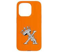 Custodia per iPhone 15 Pro Lettera X Iniziale + Corona Arancione