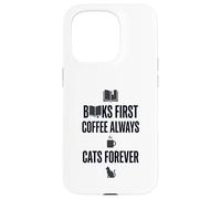 Custodia per iPhone 15 Pro Libri First Coffee Always Cats Forever Funny Graphic