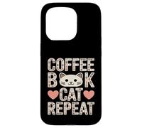 Custodia per iPhone 15 Pro Libro del caffè Cat Repeat Cute Cozy Cat Lover