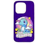 Custodia per iPhone 15 Pro Look a Rainbow Cute Dinosaur with a Rainbow and Stars
