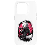 Custodia per iPhone 15 Pro Lupo Anime Girl Samurai Katana Rosa Nero Design Estetico