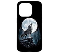 Custodia per iPhone 15 Pro Lupo ululante Alla Luna Notte Foresta Scena