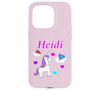 Custodia per iPhone 15 Pro Maglietta per compleanno con unicorno e nome Heidi, personalizzabile