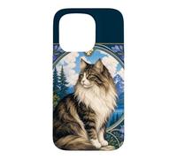 Custodia per iPhone 15 Pro Majestic Longhair Cat Montagna Art Nouveau