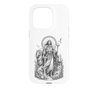 Custodia per iPhone 15 Pro Manannan, linea d'arte celtica del dio celtico delle onde sacre