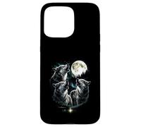 Custodia per iPhone 15 Pro Max 3 lupi che ululano alla luna stile vintage retrò divertente anni '80-90