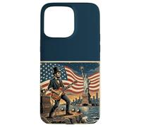Custodia per iPhone 15 Pro Max Abraham Lincoln Playing Electric Guitar 4th of July Retro