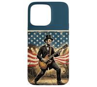 Custodia per iPhone 15 Pro Max Abraham Lincoln Playing Electric Guitar 4th of July Vintage