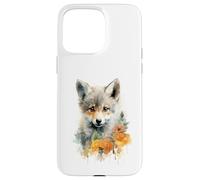 Custodia per iPhone 15 Pro Max Adorabile Giovane Volpe con Fiori Acquerello Art