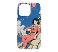 Custodia per iPhone 15 Pro Max Anime Girl with Gigantic Robot and Kanji Art Design