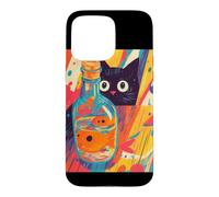 Custodia per iPhone 15 Pro Max Arte Di Gatto Nero Curioso E Pesciolino Rosso