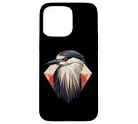 Custodia per iPhone 15 Pro Max Arte geometrica dell'airone notturno coronato nero, carino uccello Lov