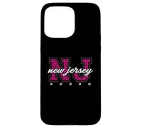 Custodia per iPhone 15 Pro Max Arte universitaria retrò del New Jersey Cheer Pink Leopard