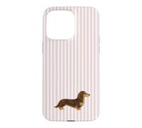 Custodia per iPhone 15 Pro Max Bassotto a pelo lungo marrone e crema a righe rosa