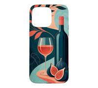 Custodia per iPhone 15 Pro Max Bicchiere di vino accanto a una bottiglia senza etichetta e fichi