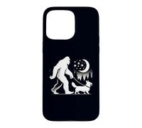 Custodia per iPhone 15 Pro Max Bigfoot Walking With Corgi Funny Sasquatch Dog Lover & Proprietario